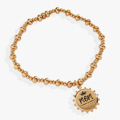 'Mom, A Title Above Queen' Beaded Stretch Charm Bracelet