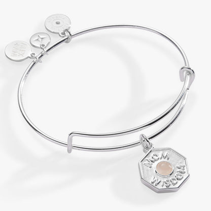 'Mom Wisdom' Rose Quartz Crystal Charm Bangle