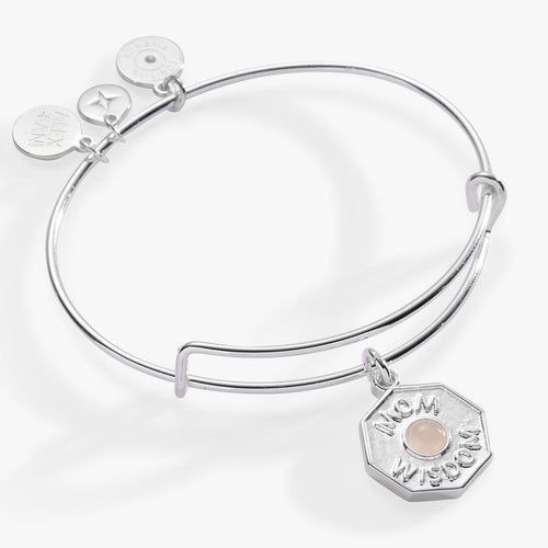 'Mom Wisdom' Rose Quartz Crystal Charm Bangle