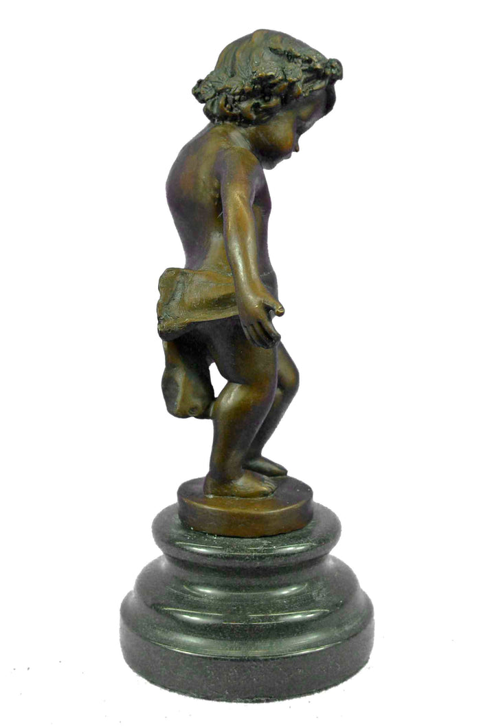 Moreau Nude Boy Children Bronze Marble Base Statue Sculpture Figurine Art Decor