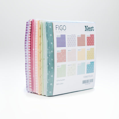 Pack of fabric swatches with 'FIGO' and 'Nest' branding on a white background