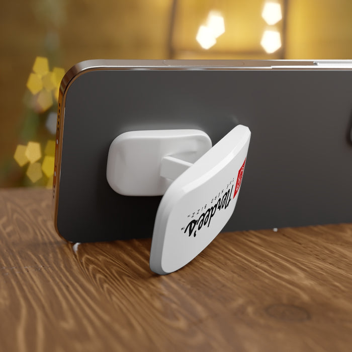 Nerdee's Red Banner Logo - Phone Click-On Grip - White