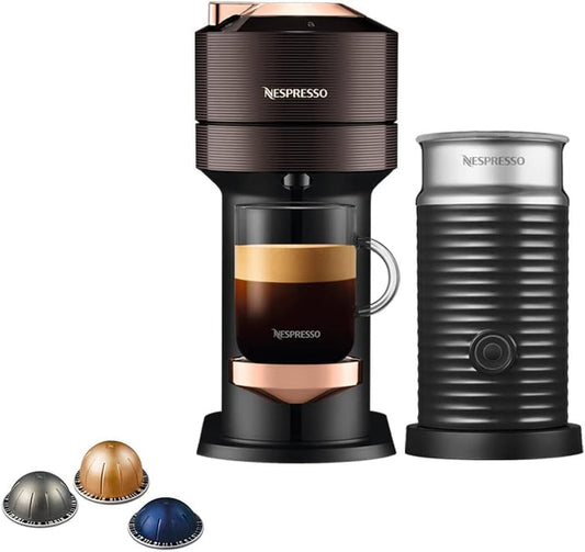 Nespresso Vertuo Next Premium Coffee Machine Rich Brown And Aeroccino Milk Frother Bundle