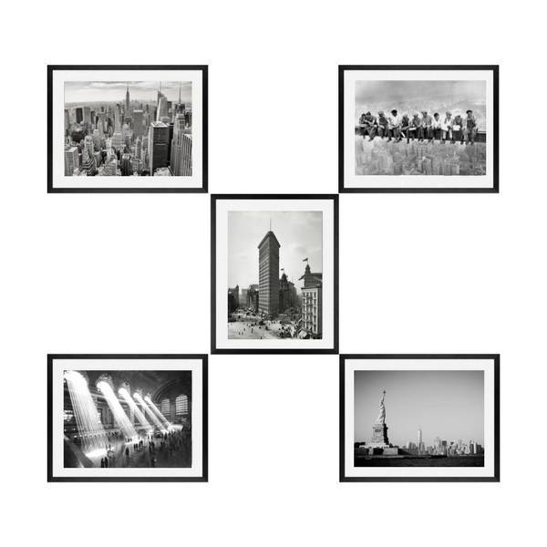 New York City framed wall art prints Set of 5 black and white art prints New York Skyline