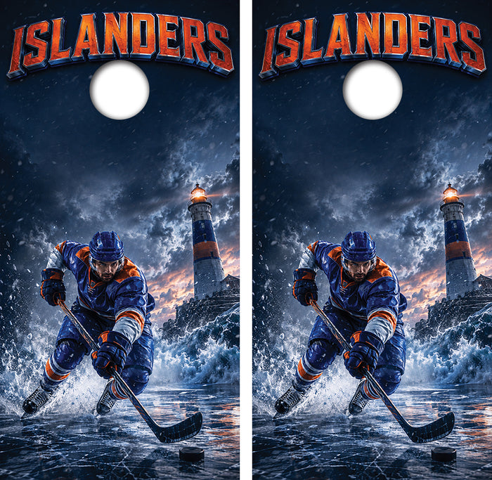 New York Islanders Inspired Cornhole Design