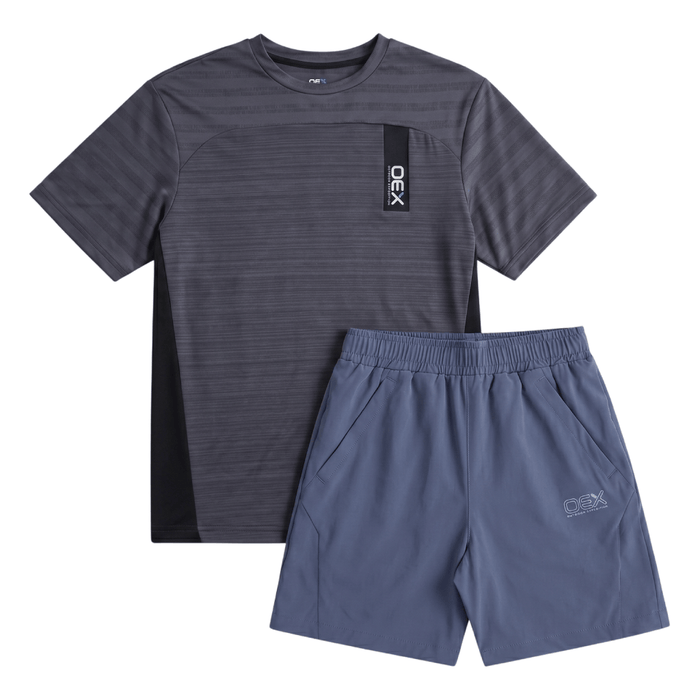 OEX Men's 2-Piece Co-Ord Set – Charcoal   (T-Shirt & Shorts)