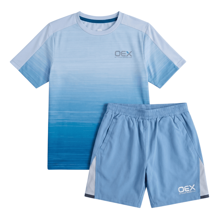 OEX Men's 2-Piece Co-Ord Set – Grey Blue/Light Grey   (T-Shirt & Shorts)