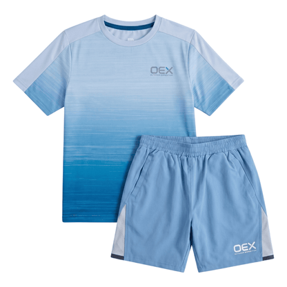 OEX Men's 2-Piece Co-Ord Set – Grey Blue/Light Grey   (T-Shirt & Shorts)