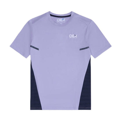 OEX Mens 3 Piece Co Ord Set short sleeve T-shirt in lilac and navy, part of the OEX mens 3 piece co ord set.