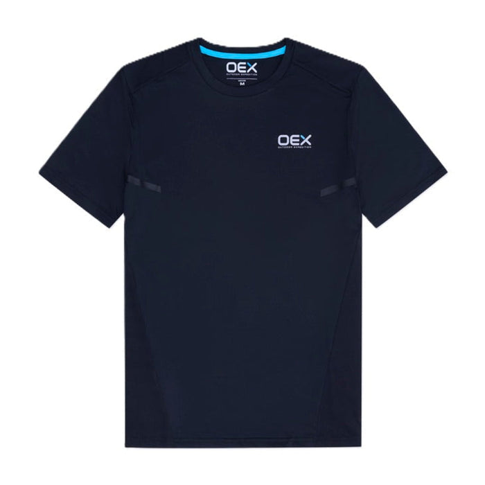 OEX Mens 3 Piece Co Ord Set black t-shirt with modern design and breathable fabric for comfort.