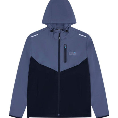 OEX Mens 3 Piece Co Ord Set Black/Charcoal jacket featuring a modern design with a hood and zip pocket.