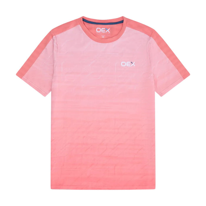 OEX Mens 3 Piece Co Ord Set Black/Coral short-sleeve T-shirt in coral colour, part of a matching athletic set.