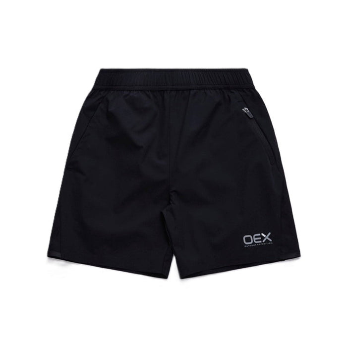 OEX Mens 3 Piece Co Ord Set Black shorts with elastic waistband and side pockets.