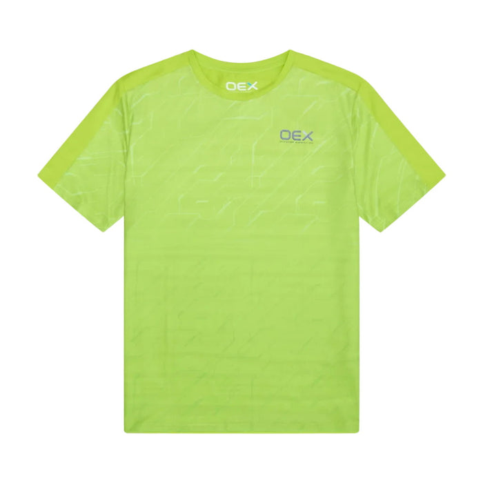 oex mens 3 piece co ord set black t-shirt in bright lime color, featuring breathable fabric for comfort