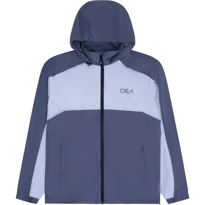 OEX men's 3-piece co-ord set charcoal jacket with grey panels and hood for athletic wear.