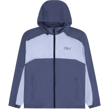 OEX men's 3-piece co-ord set charcoal jacket with grey panels and hood for athletic wear.