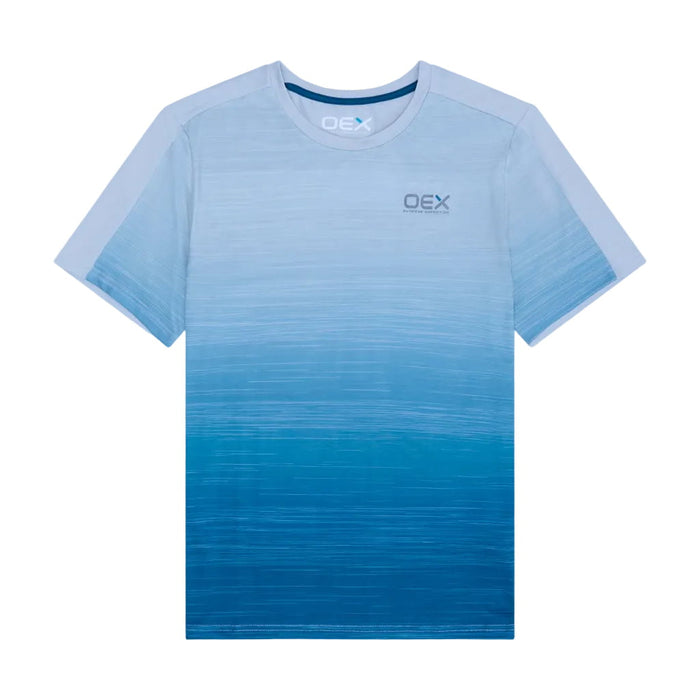 OEX Mens 3 Piece Co Ord Set Grey/Blue T-Shirt with gradient design and logo detail.