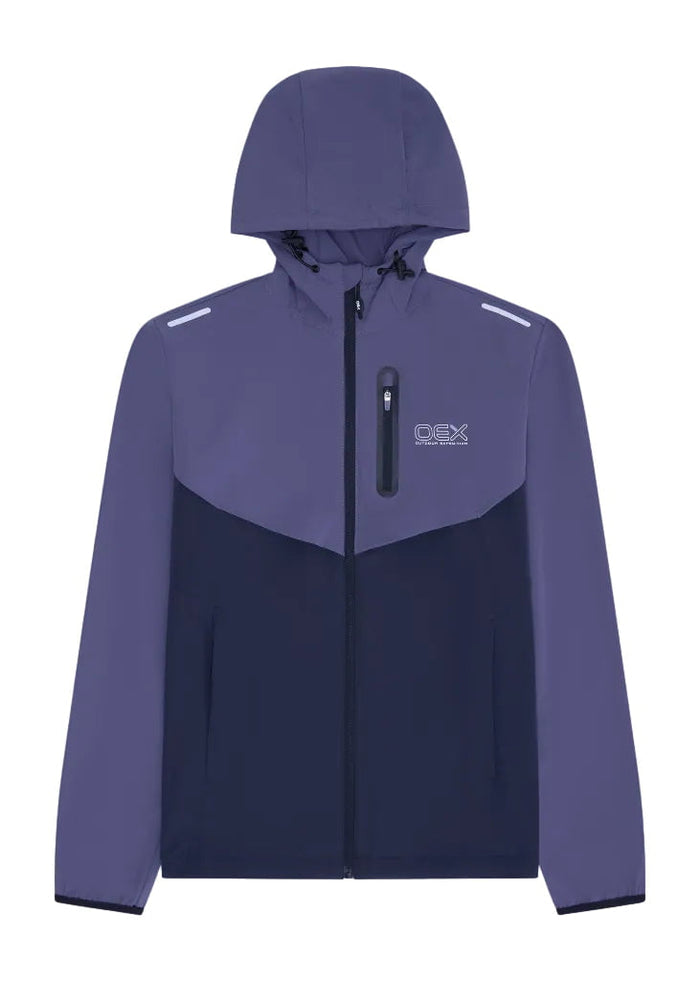 OEX Mens 3 Piece Co Ord Set Midnight/Lilac jacket with hood and zip front design.