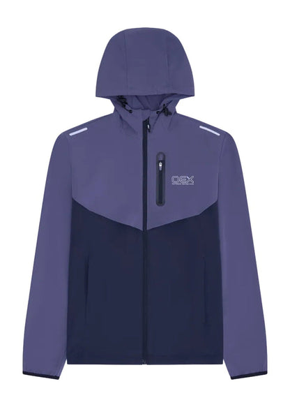 OEX Mens 3 Piece Co Ord Set Midnight/Lilac jacket with hood and zip front design.