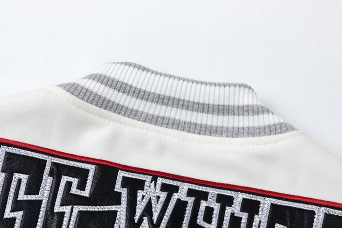 OFF WHITE Crystal Full Lea Varsity Jacket