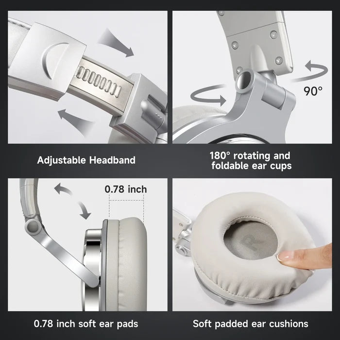 Headphones with adjustable features and soft ear cushions.