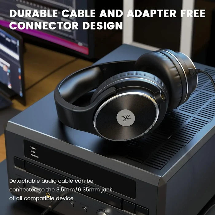 Sleek black wireless headphones with a silver circular accent on the earcup.
