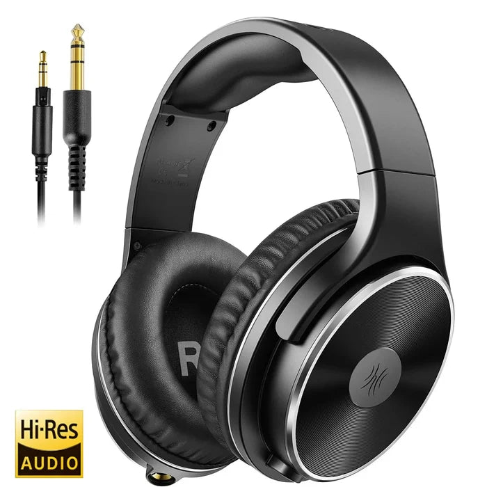 Over-ear headphones with a black design and detachable audio cable.