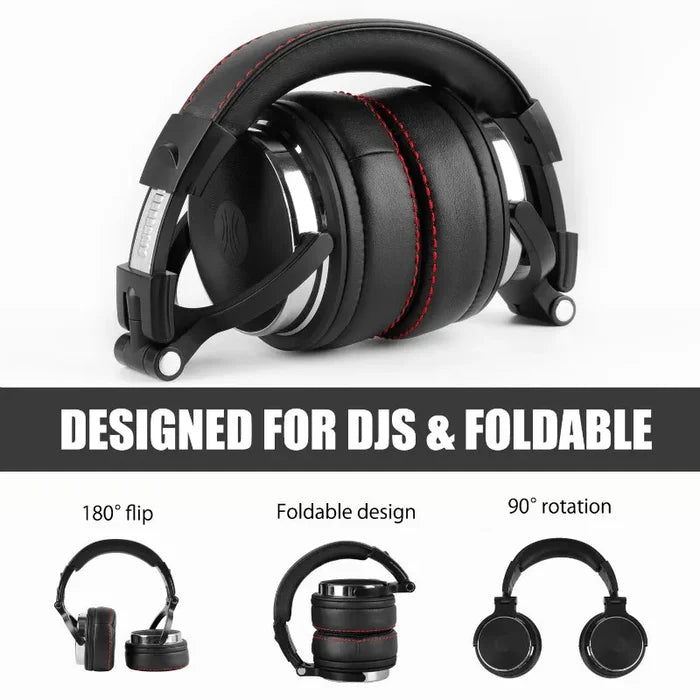 Foldable black DJ headphones.