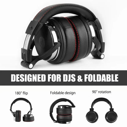 Foldable black DJ headphones.