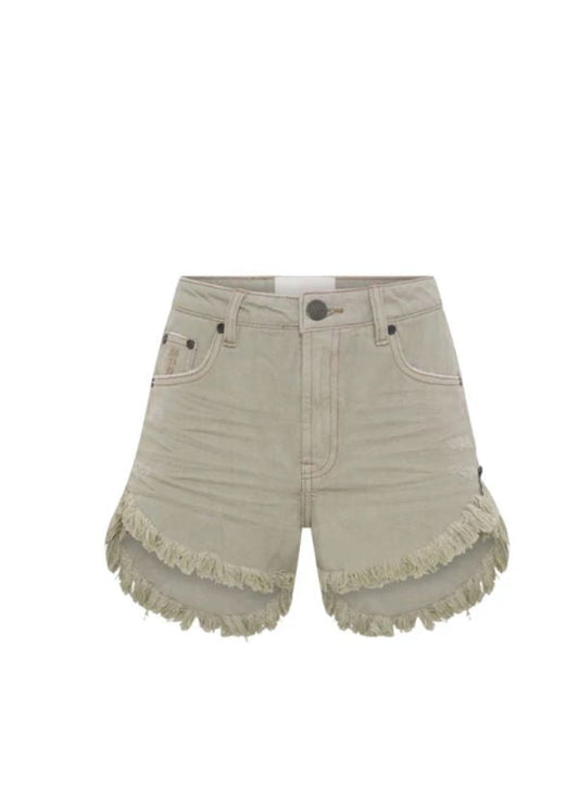Shorts One Teaspoon Outlaws Mid Waist Denim Shorts Faded Khaki Apoella