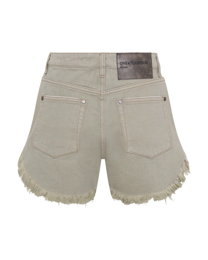Shorts One Teaspoon Outlaws Mid Waist Denim Shorts Faded Khaki Apoella