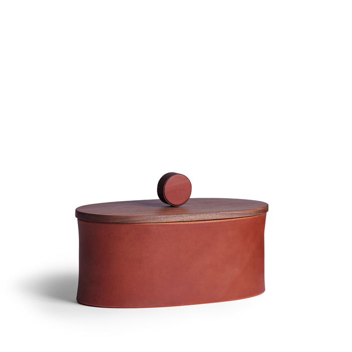 Oval Container Walnut and Chestnut Leather
