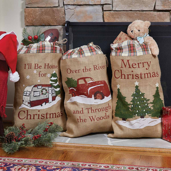 Over the River Print Santa Sacks (Set of 2)
