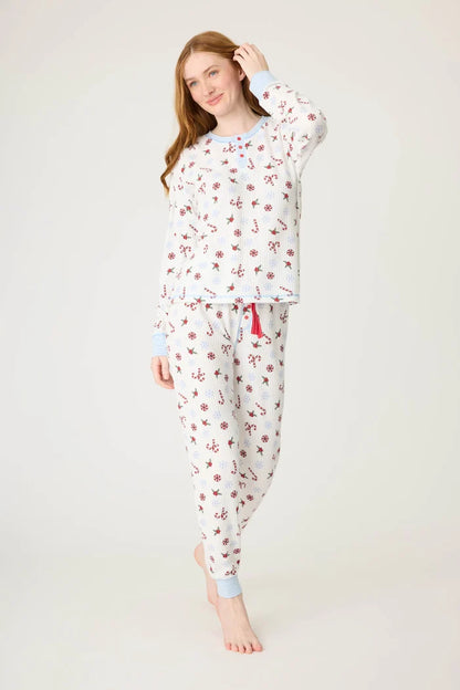 P. J. Salvage | Candy Cane Waffle Thermal Ski PJ Set