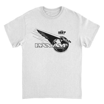 Pan Am Wing Globe Logo Black Print White T-Shirt