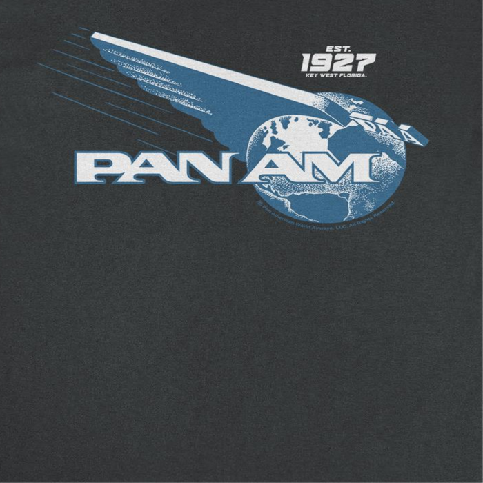 Pan Am Wing Globe Logo Blue Print Black T-Shirt