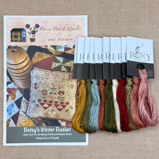 Pansy Patch Quilts and Stitchery - Betsy's Winter Basket - Cross Stitch Chart and/or Roxy Floss Co Threads