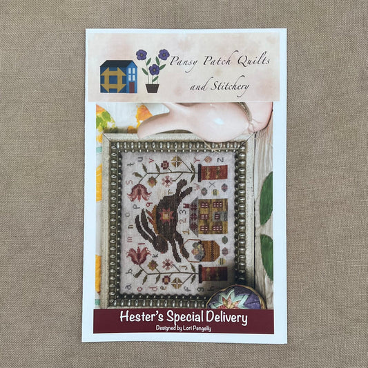 Pansy Patch Quilts and Stitchery - Hester's Special Delivery - Cross Stitch Chart and/or Roxy Floss Co Threads