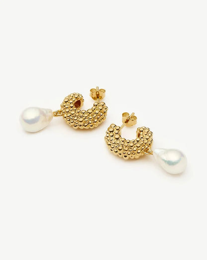 Pearl Baya Charm Hoop Earrings | 18ct Gold Plated/Pearl Earrings Missoma