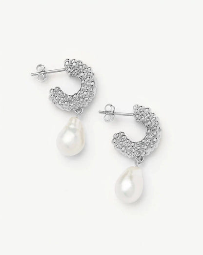 Pearl Baya Charm Hoop Earrings | Silver Plated/Pearl Earrings Missoma