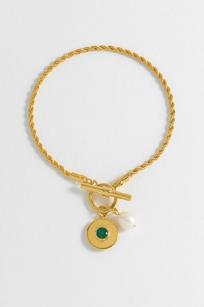 Pearl CZ T-Bar Rope Bracelet