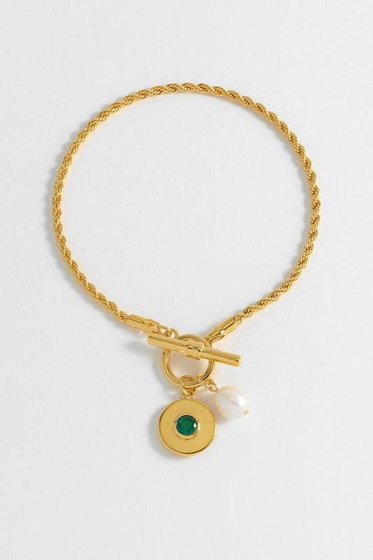 Pearl CZ T-Bar Rope Bracelet
