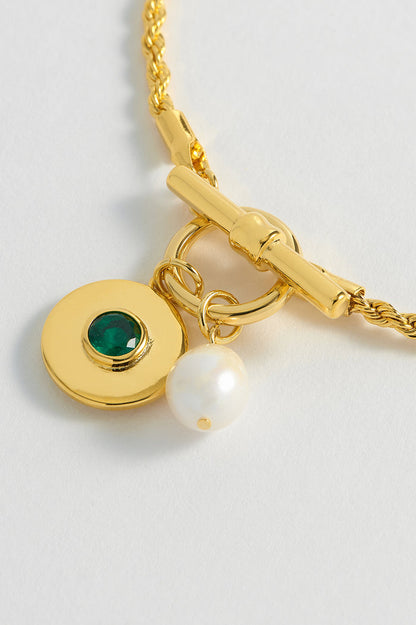 Pearl CZ T-Bar Rope Bracelet