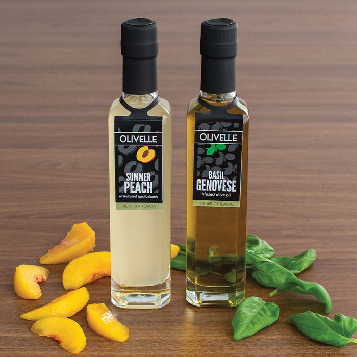 Basil Genovese Infused Olive Oil & Summer Peach White Barrel Aged Balsamic