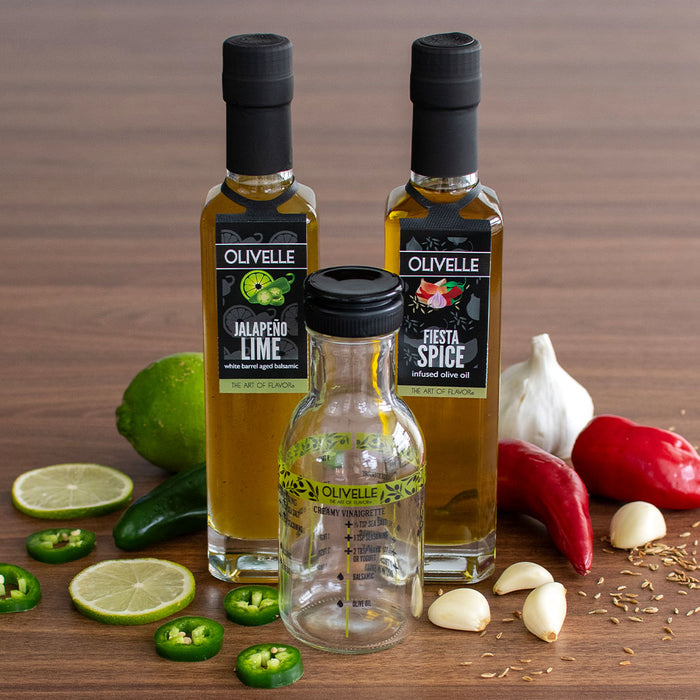 Fiesta Spice Infused Olive Oil and Jalapeno Lime White Barrel Aged Balsamic with ShakeIt
