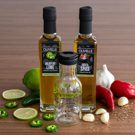 Fiesta Spice Infused Olive Oil and Jalapeno Lime White Barrel Aged Balsamic with ShakeIt
