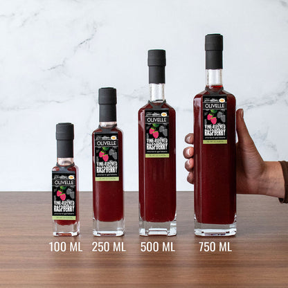 Vine-Ripened Raspberry White Barrel Aged Balsamic Bottle Size