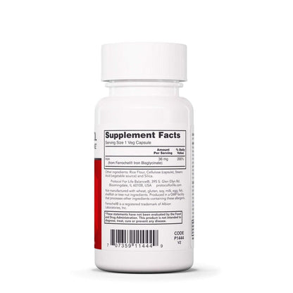 Protocol For Life Balance High Potency Iron 36mg 90 Vcaps - P1444 - Supplement Facts panel