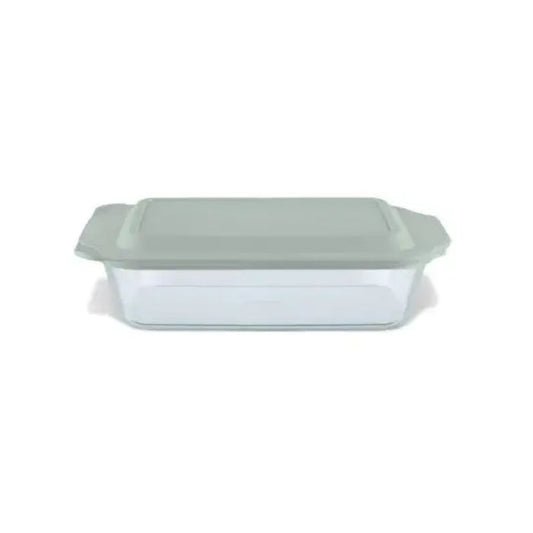 PYREX 1134584 Deep 7 x 11" Rectangle Glass Baking Dish with Sage Green Lid