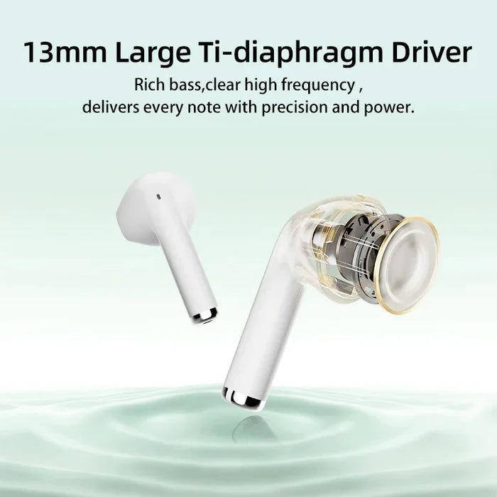 White wireless earbuds.